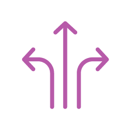 Purple Three Directions Arrows Icon