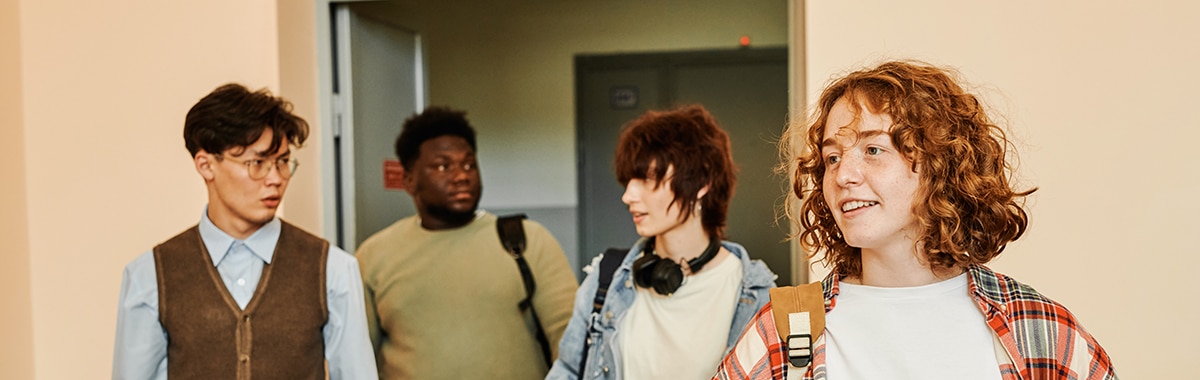 group of teens in school