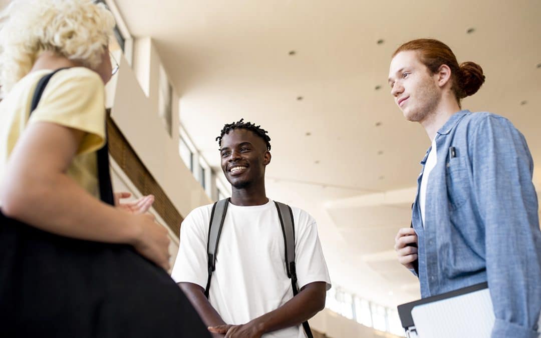 students in library