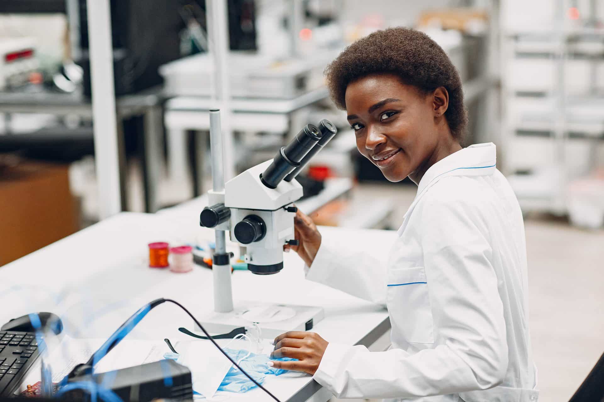 Female student working in a lab.