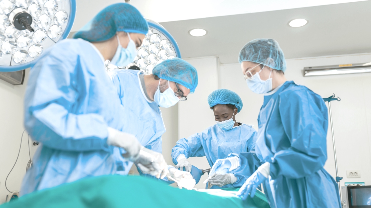 Doctors working on patient