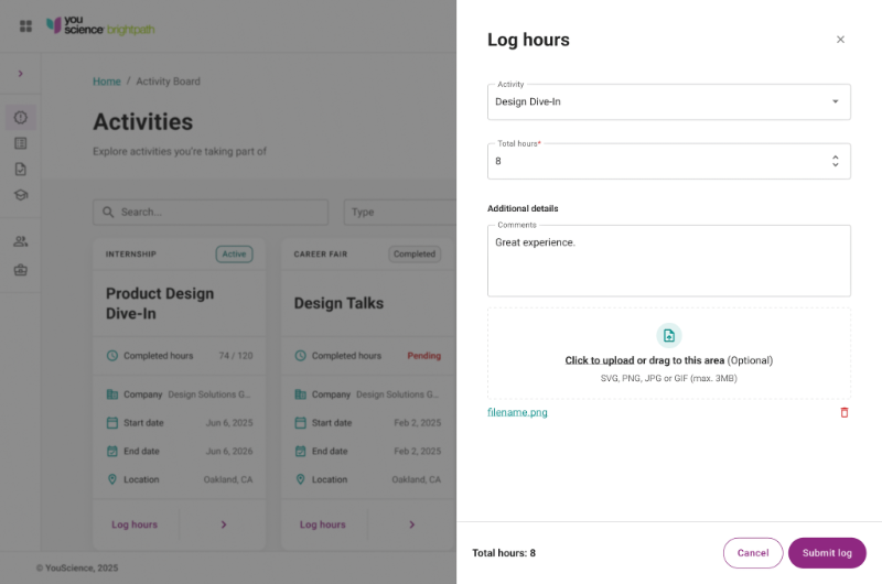 Youscience Activities dashboard